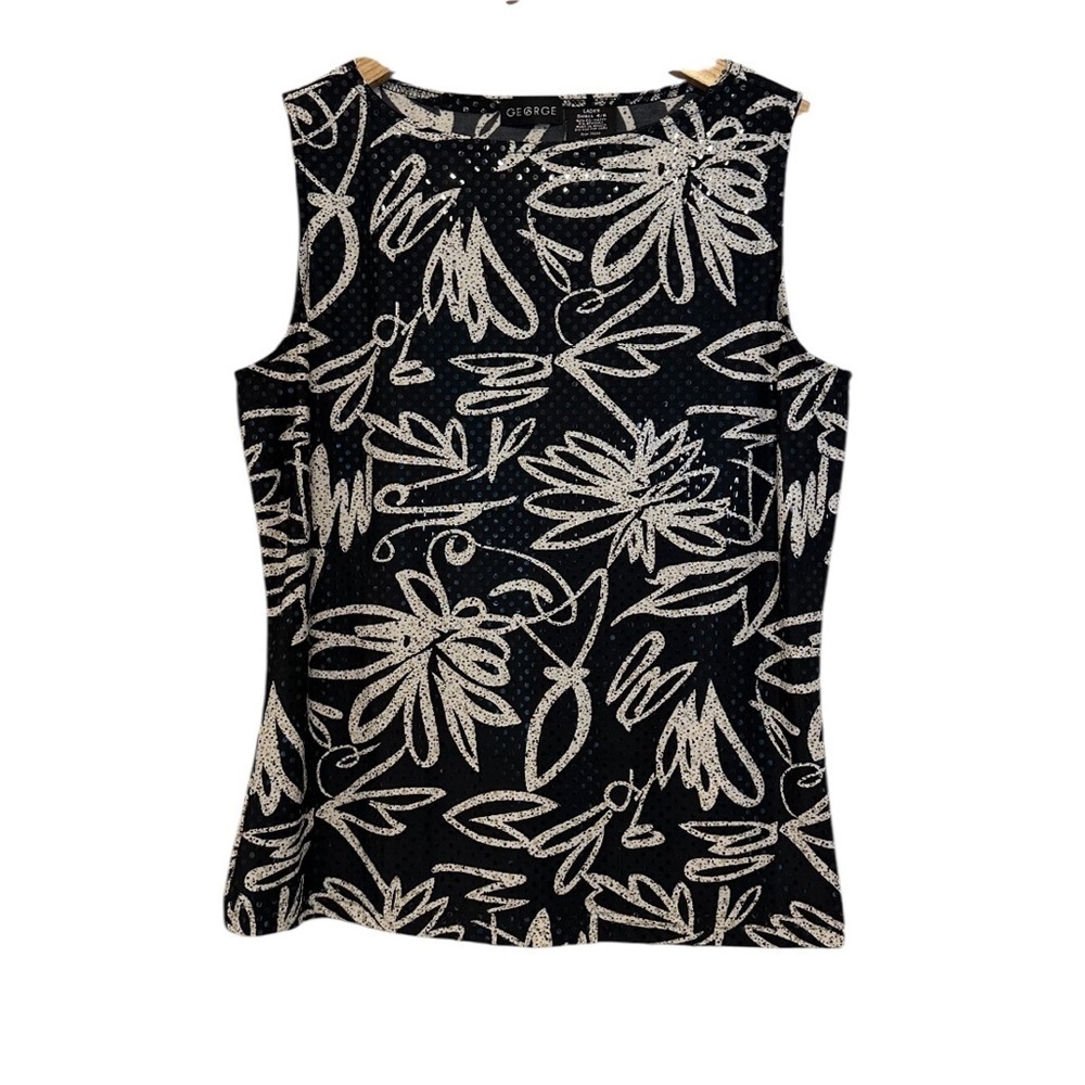 Women’s Small Black Shimmery Sequence Whimsy Goth Stretch Casual Sleeveless Top - Picture 2 of 5